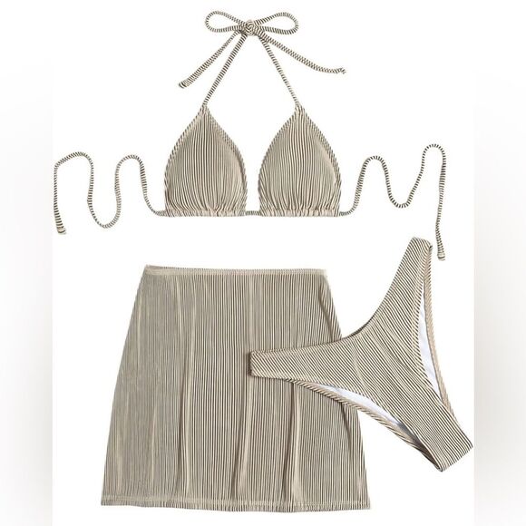 Women's 3 Piece Zebra Striped Bikini Swimsuit & Beach Skirt Bathing Suit (165) - Picture 8 of 8